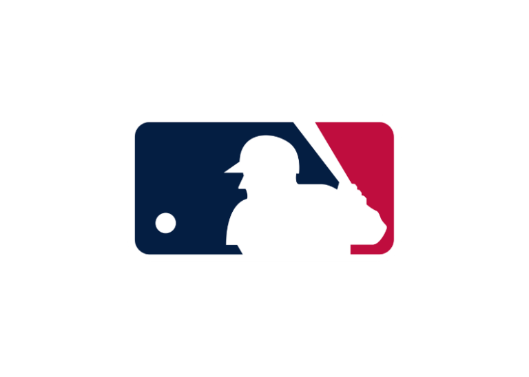 Silhouette of a baseball player holding a bat, set against a background divided into navy blue and red sections, reminiscent of the Major League Baseball (MLB) logo. Perfect for fans who follow their favorite teams on Betway Arabia.